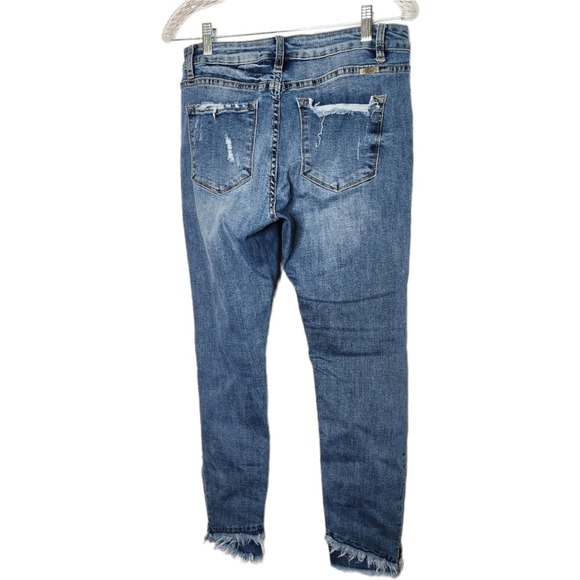 Kancan Double Raw Hem Fringe Distressed Jeans Medium Wash Size 29 Women's - Picture 5 of 8